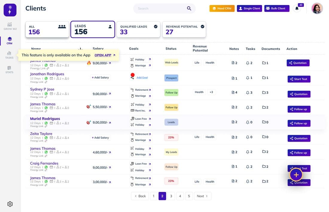 Finergy CRM client list